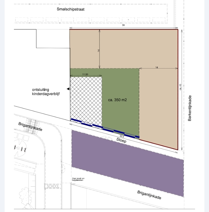 Kavelplan: nieuwbouw verdringt het schoolplein.
